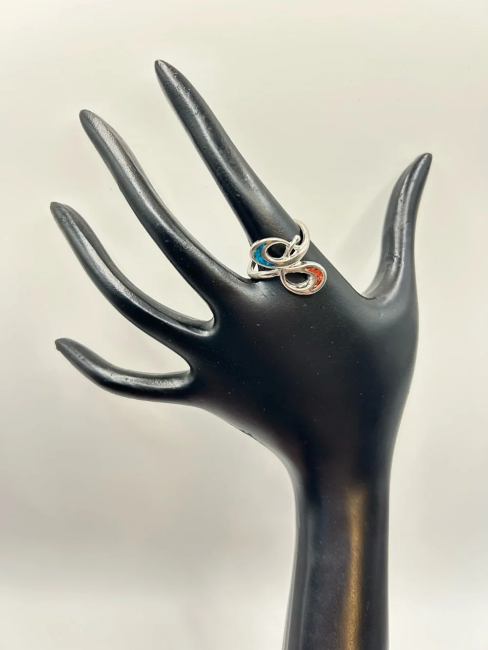 Turquoise Inlay Alpaca Silver Infinity Ring - Picture 1 of 6